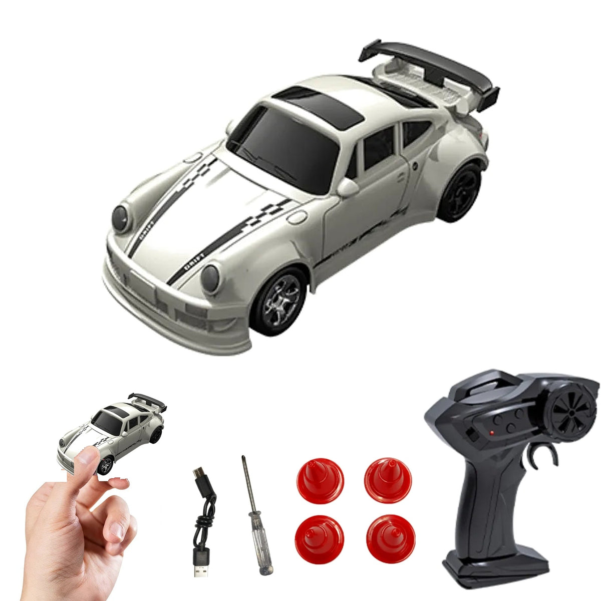 Mini Drifter 1:64 RC drift car – 911 RWB White