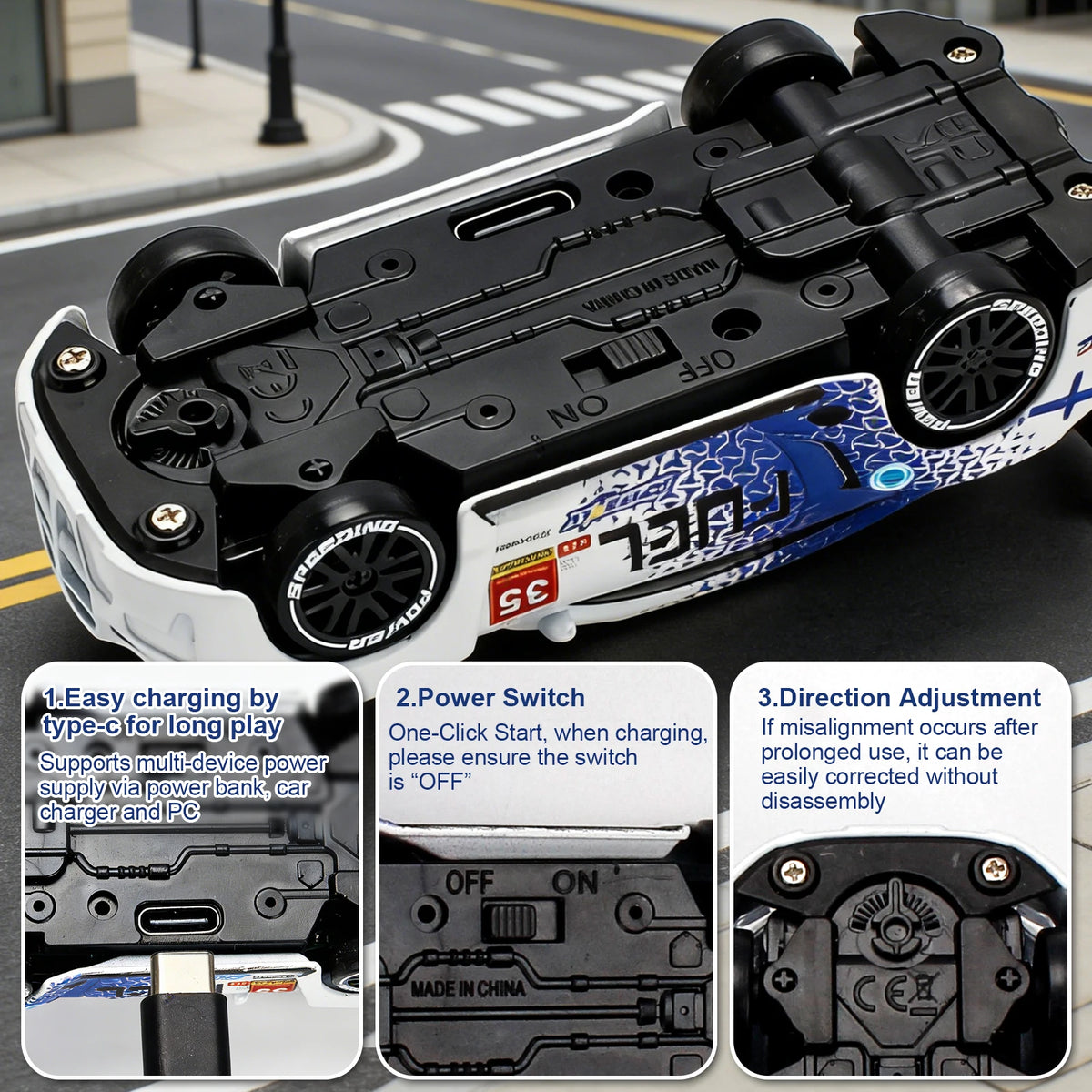 USB charging port and power switch under the car
