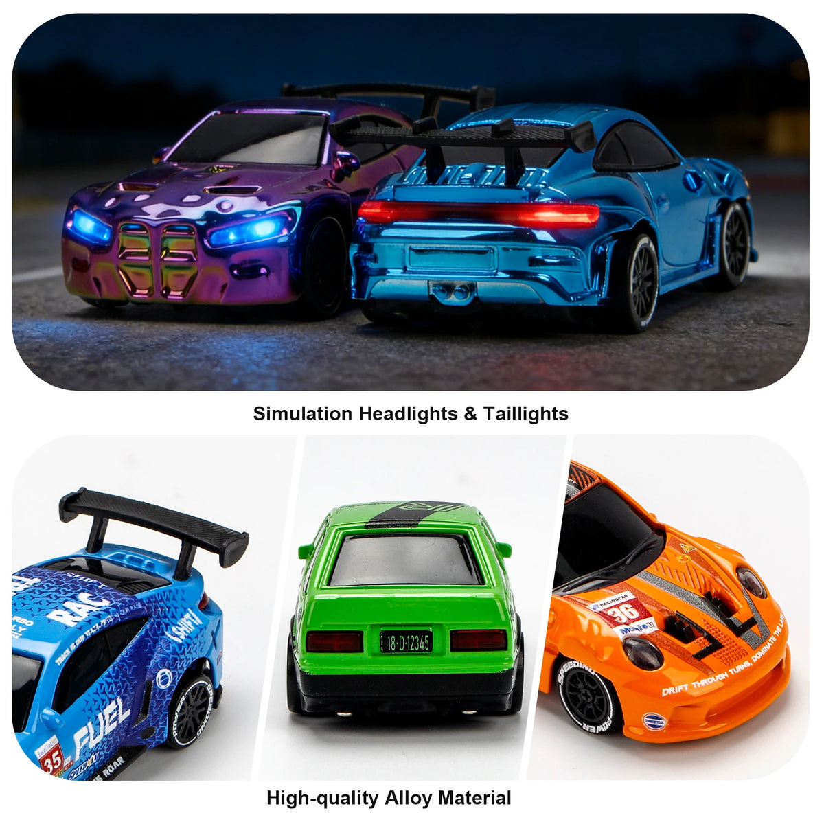 LED headlights and taillights on the mini drift cars