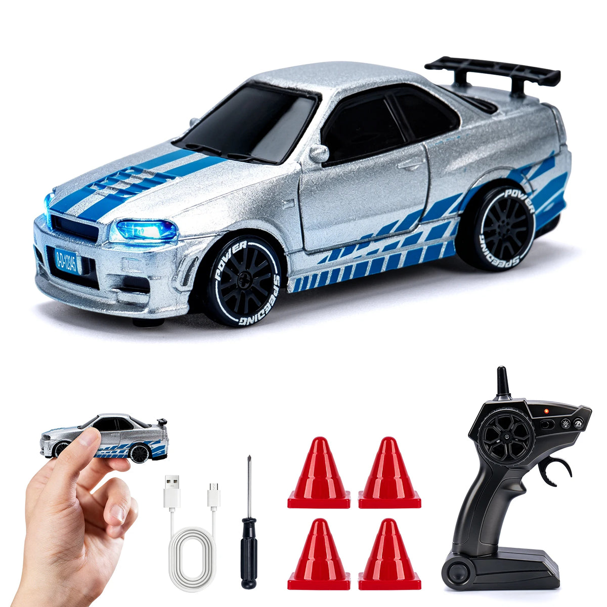 Mini Drifter 1:64 RC drift car – Skyline R34 Silver